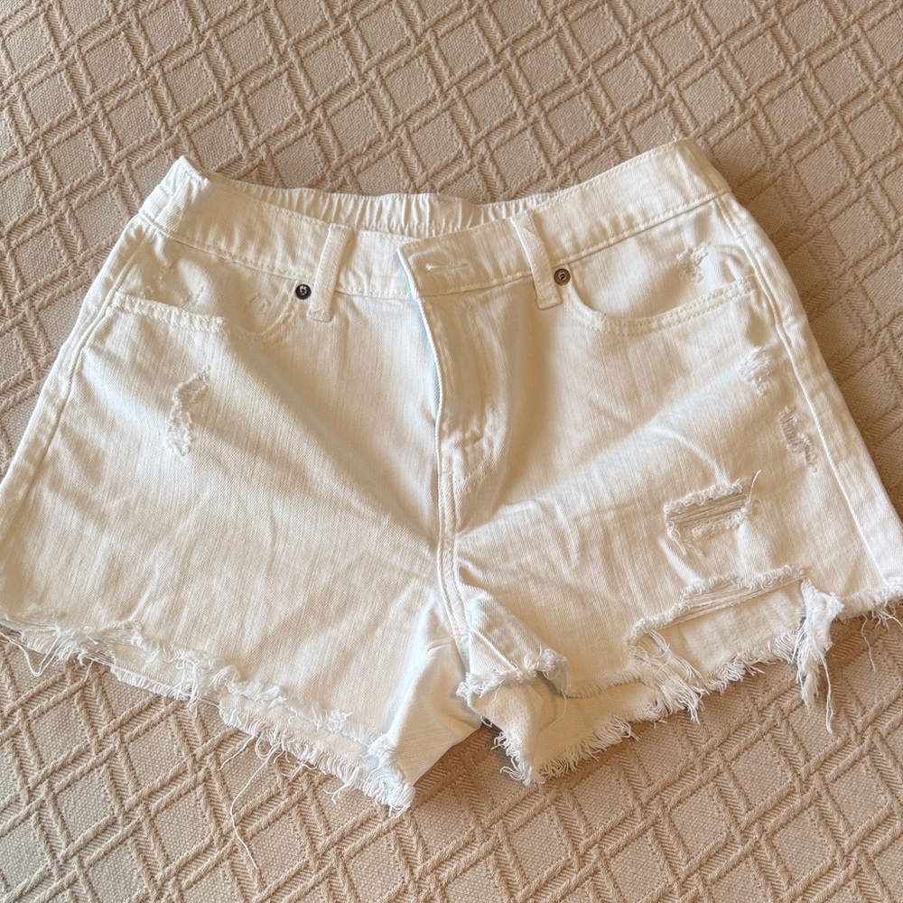 aerie White Distressed Denim Jean Shorts